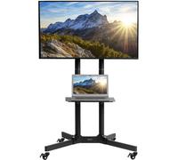 VIVO Mobile TV Cart for 32 to 83 inch Screens up to 50kg, LCD LED OLED 4K Smart Flat and Curved Panels, Rolling Stand with Laptop DVD Shelf, Locking