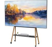 VIVO Rolling Artistic Easel 49 to 75 inch LED LCD Screen Mobile Studio TV Display Stand, Wood Accessory Shelf, Adjustable TV Mount with 4 Dark Walnut Legs, Black Frame, STAND-TV75R