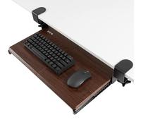 VIVO Small Clamp-on Computer Keyboard and Mouse Under Desk Slider Tray 20 x 11 inch Pull Out Platform Drawer Dark Wood MOUNT-KB05ES-D