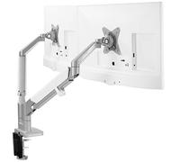 VIVO Space Saving Dual 17 to 32 inch Pneumatic Spring Arms, Aluminum Clamp-on Desk Mount Stand, Fits 2 Monitor Screens with Max VESA 100x100, Silver, STAND-V200A