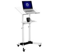 VIVO Steel Mobile 24 inch Height Adjustable Multi-Purpose Rolling Podium, Lectern, and Laptop Workstation Desk with Storage Tray, White, CART-V03W