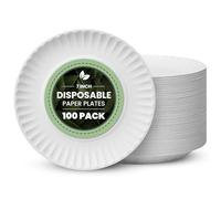 Vivo Technologies 100-Pack of 7-inch Disposable Paper Plates 18cm White 100% Compostable Biodegradable Party Paper Plate Perfect for Everyday use, Ideal for BBQ's, Parties and Events