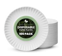 Vivo Technologies 100-Pack of 9-inch Disposable Paper Plates 23cm White 100% Compostable Biodegradable Party Paper Plate Perfect for Everyday use, Ideal for BBQ's, Parties and Events