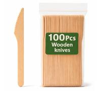 Vivo Technologies 100Pcs Disposable Wooden Knives - Eco-Friendly, Biodegradable & Compostable - 100% Natural Wood Utensils - Sustainable Flatware for Parties, Picnics, Events, Camping