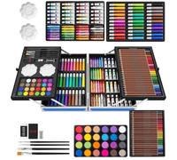 Vivo Technologies 145 PCS Deluxe Art Set,Painting & Drawing Set in Aluminium Case with Oil Pastels, Colored Pencils, Acrylic Paints, Watercolor Cakes, Brushes for Artists, Adults, Children, Kids
