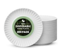 Vivo Technologies 200-Pack of 9-inch Disposable Paper Plates 23cm White 100% Compostable Biodegradable Party Paper Plate Perfect for Everyday use, Ideal for BBQ's, Parties and Events