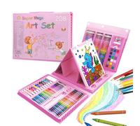 Vivo Technologies 208PCS Art Set for Kids, Drawing Colouring Supplies with Double-Sided Trifold Easel, Colour Pencils, Watercolour Pens, Oil Pastels & Sketching Kit, Birthday & Christmas Gift