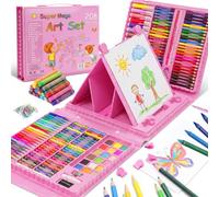 Vivo Technologies 208PCS Art Set for Kids, Drawing Colouring Supplies with Double-Sided Trifold Easel, Colour Pencils, Watercolour Pens, Oil Pastels & Sketching Kit, Birthday & Christmas Gift