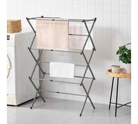 Vivo Technologies 3 Tier Extendable Clothes Airer, Foldable Compact Clothes Drying Rack with 11 Thickened Poles Clothes Dryer Space Saving Laundry Airer Indoor Outdoor Clothes Horse,Grey