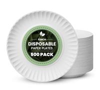 Vivo Technologies 500-Pack of 9-inch Disposable Paper Plates 23cm White 100% Compostable Biodegradable Party Paper Plate Perfect for Everyday use, Ideal for BBQ's, Parties and Events