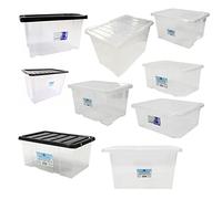 Vivo Technologies 50L Plastic Storage Boxes Pack of 5 Large Clear Box with Lids Durable Stackable Nestable Container for Home Office Kitchen