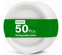 Vivo Technologies 50pc 9" Biodegradable Bagasse Plates Extra Strong Eco Friendly Compostable Plates Made from 100% Natural Sugarcane Fibre, Oil and Cut Resistant, Perfect for Parties and Everyday Use