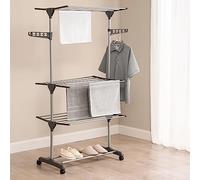 Vivo Technologies Clothes Drying Rack 4-Tier Folding Clothes Airer,Metal Laundry Drying Rack Collapsible Clothes Rack,Expandable Clothes Drying Rack Dryer Hanger Rack Grey