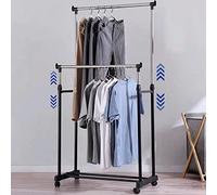 Vivo Technologies Double Adjustable Tidy Rack Mobile Garment Rack Clothes Clothing Rail Stand on Castor Wheels with Hanging Rail and Storage Shelf