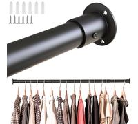 Vivo Technologies Extendable Wardrobe Rod, Black Stainless Steel Retractable Wardrobe Rail Heavy Duty Adjustable Clothes Rail Hanging Pole for Wardrobe Cabinet Cupboard Balcony 80-105cm