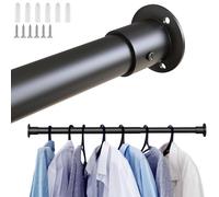 Vivo Technologies Extendable Wardrobe Rod, Black Stainless Steel Retractable Wardrobe Rail Heavy Duty Adjustable Clothes Rail Hanging Pole for Wardrobe Cabinet Cupboard Balcony 45-77cm