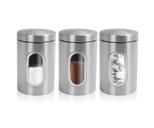 Vivo Technologies Kitchen Canister Set 3 Piece Stainless Steel Coffee Tea Sugar Clear with Glass Viewing Window & Airtight Lids,Silver Dried Fruit Storage Food Storage Container for Kitchen