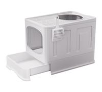 Vivo Technologies Large Cat Litter Box Litter Tray, Foldable Litter Box with Lid, Scoop, Flap Door, Slide-Out Tray for Easy Cleaning, Large
