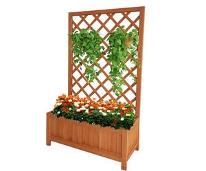 Vivo Technologies Large Rectangular Wooden Planter with Liner and Lattice Trellis Panels for Climbing Plants, 70x30x135cm Flower Plant Pot Box for Garden Patio, Natural