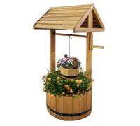 Vivo Technologies Large Wooden Wishing Well Planter Large Solid Pine Ornamental Outdoor Garden Plant Flower Pot Outdoor Ornament Decoration
