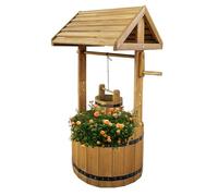 Vivo Technologies Large Wooden Wishing Well Planter Solid Pine Ornamental Outdoor Garden Plant Flower Pot Outdoor Ornament Decoration,47x100 cm