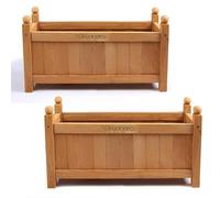Vivo Technologies Set of 2 Large Wooden Garden Planter Outdoor Flowers Plant Pot Rectangular Garden Planters Planting Raise Bed Patio Decking, 60x20x34 cm, Natural