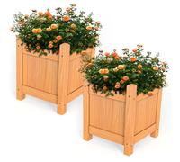Vivo Technologies Set of 2 Square Wooden Planters Outdoor Garden Planter Box Planting Raise Bed Plants Flowers Plant Pot Natural Long Wood Pot,30x30x38 cm, Natural