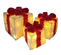 Vivo Technologies Set of 3 Christmas Lighted Gift Boxes 45 LED Pre-lit Light Up Christmas Decorations with Bows Present Boxes Indoor Outdoor Pathway Present Box for Holiday Decor