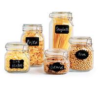Vivo Technologies Set of 5 Glass Jars with Clip Lids Kitchen Glass Storage Jars with Airtight Lids, Glass Jars with Leak Proof Rubber Gasket, Storage Jars with Hinged Lid for Home and Kitchen