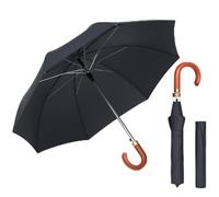 Vivo Technologies U-Shaped Large Stick Umbrella - Premium Black, Reinforced Windproof Design, 91cm Canopy, Brown J-Handle, Durable Water-Resistant Fabric, Lightweight & Travel-Ready with Cover