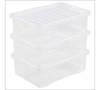 Vivo Technologies Wham Clear Plastic Storage Box Boxes With Lids Home Office Stackable Nestable, 32L Underbed, Set Of 3