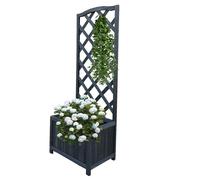 Vivo Technologies Wooden Planter with Lattice Trellis Panels for Vines Garden Climbing Plants Flowers, Free Standing Plant Pot Box for Garden Patio Raised Bed,L45 x W30 x H120 cm, Grey