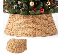 Vivo Technologies Woven Christmas Tree Skirt Straw Rope Base Cover Collar 4 Piece Folding Decor - Beige