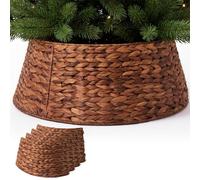Vivo Technologies Woven Christmas Tree Skirt Straw Rope Base Cover Collar 4 Piece Folding Decor - Brown