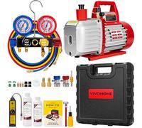 VIVOHOME 1/2HP 5CFM HVAC Vacuum Pump 2 Stage for Automotive Air Conditioner, Refrigerant Service and Lab Resin Degassing with Oil Bottle Manual 4-Way Manifold Gauge Leak Detector Hoses