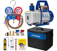 VIVOHOME 1/3HP 4CFM Vacuum Pump HVAC Kit for Auto AC Refrigeration with Oil Bottle Manual 4-Way Manifold Gauge Leak Detector Hoses for R134a R12 R22 R502 R410a