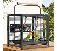 VIVOHOME 48cm Wrought Iron Bird Travel Carrier Cage with Handle Bird Transport Cage With Wooden Perch Portable Parrot Cage with Pullable Tray for Parrots Conures Lovebird Cockatiel Parakeets