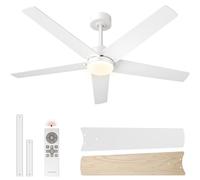 VIVOHOME 52" Ceiling Fans with Lights Remote Flush Mount for Bedroom Living Room Garage 6+1 Speeds 3CCT Dimmable Timer Quiet Reversible