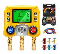 VIVOHOME Digital HVAC Manifold Gauge Set with R134a R1234yf Quick Couplers and Can Taps, Refrigeration Car AC Gauges with 3 Hoses for R134a R410a R32 R1234yf R454B Refrigerant Recharge Kit