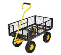 VIVOHOME Garden Trolley 400kg Capacity Heavy Duty Transport Wagon Cart | Metal Mesh, Removable Folding Sides, with 25.4cm Pneumatic Tires, 180° Rotatable Handle for Gardening and Camping