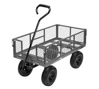 VIVOHOME Garden Trolley Cart Heavy Duty 400kg Capacity Removable Sides | Wagon with 25.4cm Tires, Metal Mesh, 180° Rotatable Handle for Gardening Transport and Camping