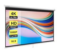 VIVOHOME Manual Pull Down Projector Screen, 100 Inch, 16:9 HD Retractable Widescreen for Movie Home Theater Cinema Office Video Game