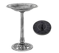 VIVOHOME Plastic Resin Bird Bath for Garden, Round Openwork Pedestal, Polyresin Lightweight Antique, Standing Outdoor Water Bowl with Solar Water Fountain, 71x50x50cm, Grey
