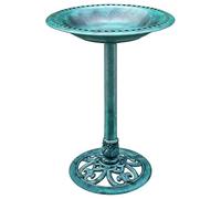 VIVOHOME Plastic Resin Bird Bath for Garden, Round Openwork Pedestal, Polyresin Lightweight Antique Style, Standing Outdoor Water Bowl, 71x50x50cm, Green