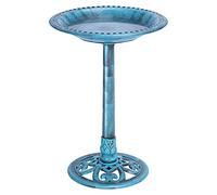 VIVOHOME Plastic Resin Bird Bath for Garden, Round Openwork Pedestal, Polyresin Lightweight Antique Style, Standing Outdoor Water Bowl, 71x50x50cm, Blue