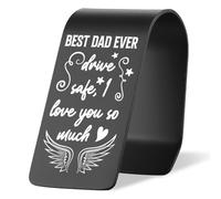 Vivopisew Best Dad Ever Car Visor Clip, Engraved Stainless Steel Drive Safe Gift from Son Daughter, Love You So Much Family Appreciation, Dad Driving Daily Protection Gift VVA356
