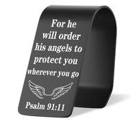 Vivopisew Black Engraved Stainless Steel Car Visor Clip, for He Will Order His Angels to Protect You Psalm 91:11, Guardian Angel Visor Clips for Cars, Safe Driving Gifts for Family Friend VVA339