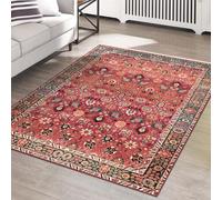 vivorug Washable Rug, Ultra Soft Area Rug 5x7, Non Slip Throw Rug, Stain Resistant Rugs for Living Room Bedroom Kitchen, Vintage Floral (Cherry Red/Spice, 5'x7')