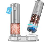 Vivosparks Electric Salt and Pepper Grinder Set - Upgraded 2-Speed Rechargeable Mills with 6-Level External Adjustable Coarseness, Stainless Steel, One-Hand Use, Storage Base