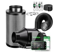 VIVOSUN 4"Smart Air Filtration PRO G6 Kit, 100mm AeroZesh G6 Inline Duct Fan w/GrowHub E42 Temp. Humidity WiFi-Controller, Carbon Filter & Ducting, Cooling & Ventilation System for Grow Tent